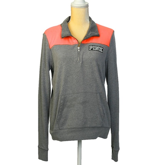 PINK Victoria's Secret Tops - Victoria Secret Pink sweatshirt, zips, gray orange